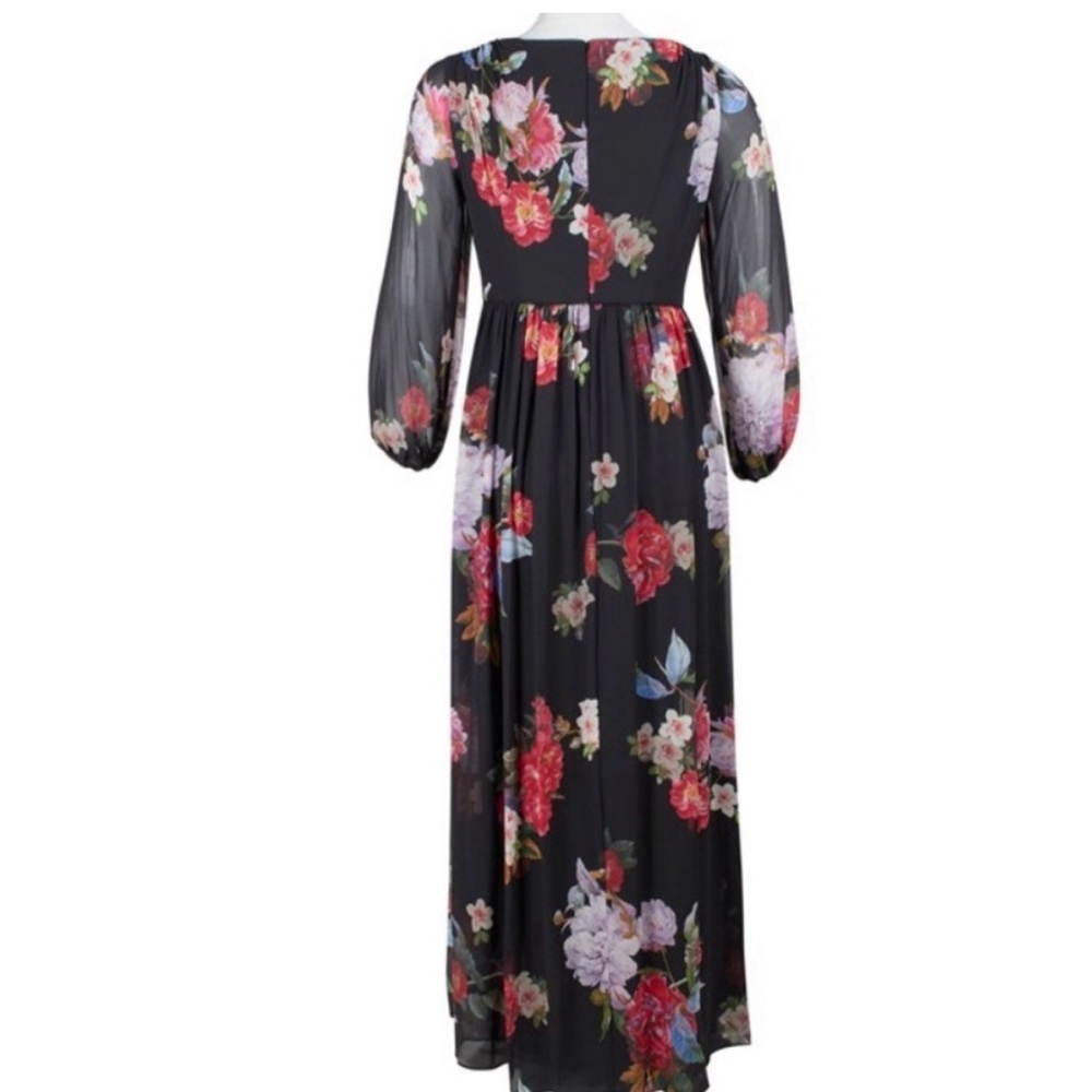 Adrianna Papell Floral Chiffon Maxi Dress Gown Sz 10 Dark Romantic Garden Party - Picture 4 of 15